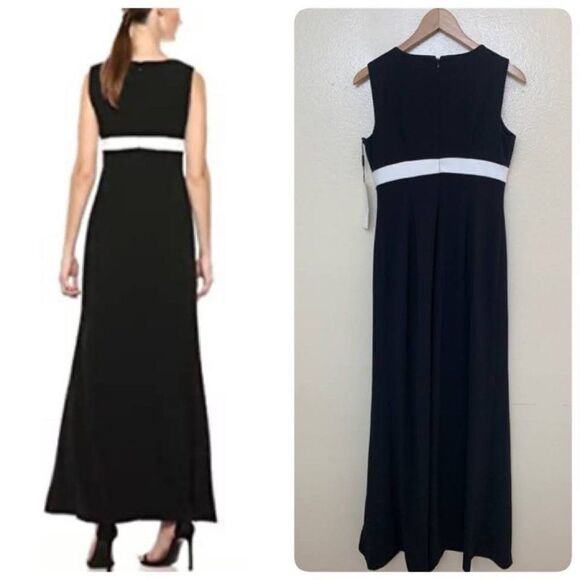 CALVIN KLEIN Womens Long Gown Dress CD9B19L9 Size 4 Black Sleeveless V Neck Maxi - Picture 2 of 9